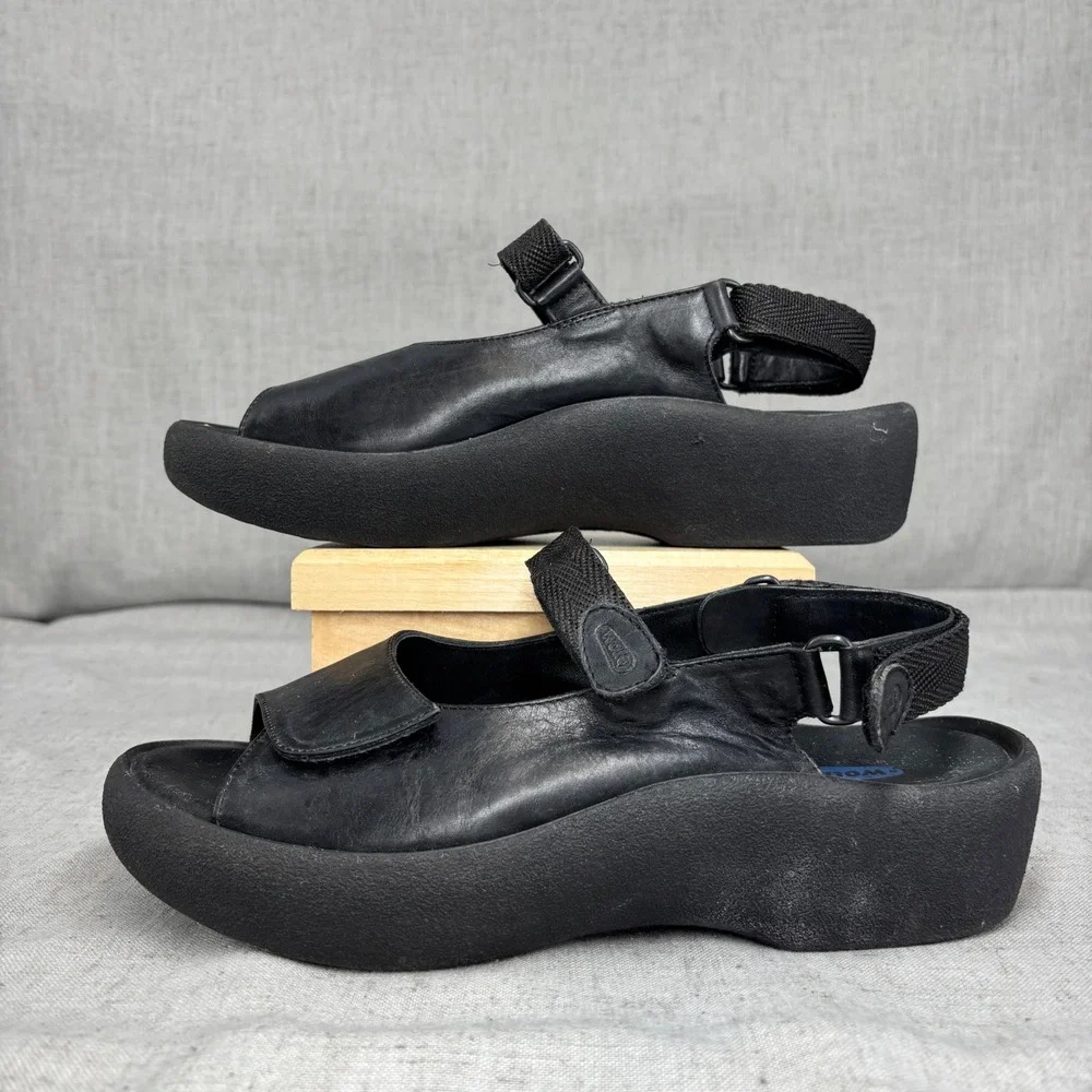 Wolky Jewel Black Leather Platform Sandals Adjustable Strap Women's Size EU 41